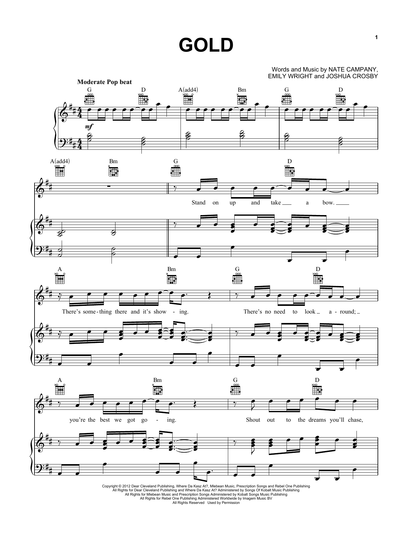 Download Owl City Gold Sheet Music and learn how to play Piano, Vocal & Guitar Chords (Right-Hand Melody) PDF digital score in minutes