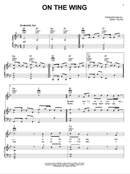 Download Owl City On The Wing Sheet Music and learn how to play Easy Piano PDF digital score in minutes