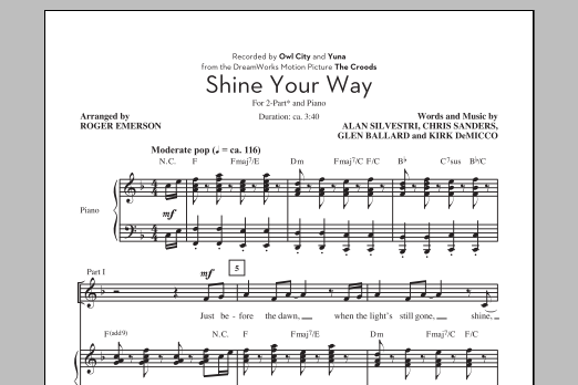 Download Owl City Shine Your Way (arr. Roger Emerson) Sheet Music and learn how to play 2-Part Choir PDF digital score in minutes