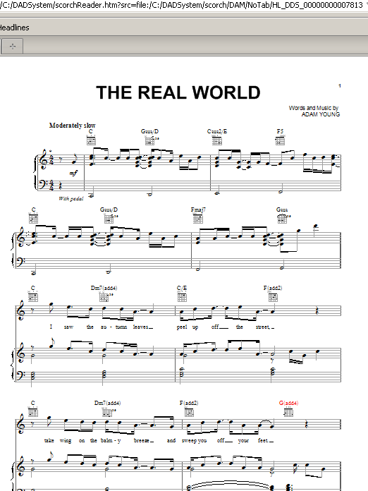 Download Owl City The Real World Sheet Music and learn how to play Piano, Vocal & Guitar (Right-Hand Melody) PDF digital score in minutes