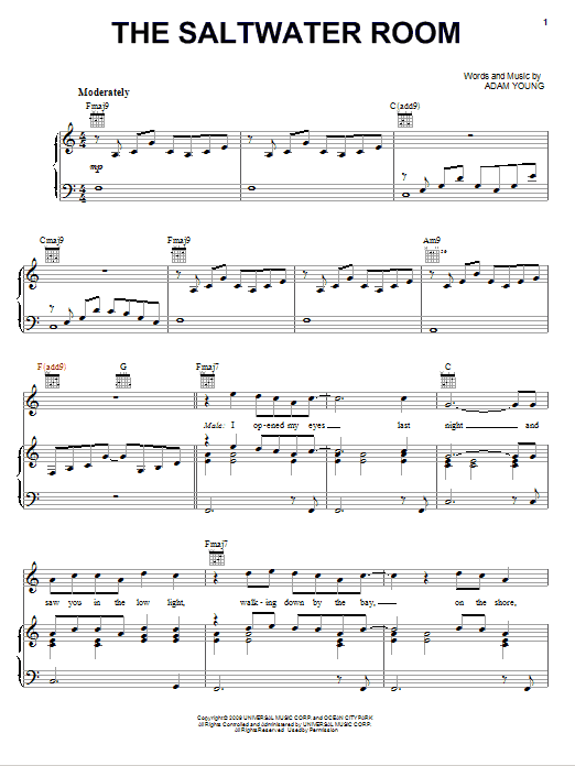 Download Owl City The Saltwater Room Sheet Music and learn how to play Easy Piano PDF digital score in minutes