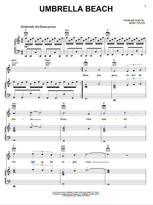 Download Owl City Umbrella Beach Sheet Music and learn how to play Easy Piano PDF digital score in minutes