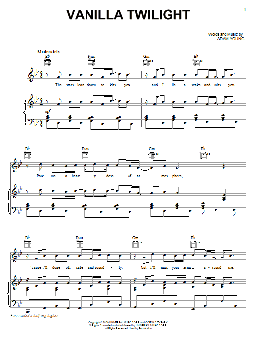 Download Owl City Vanilla Twilight Sheet Music and learn how to play Piano, Vocal & Guitar (Right-Hand Melody) PDF digital score in minutes
