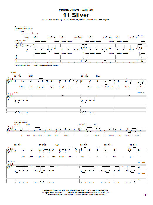 Download Ozzy Osbourne 11 Silver Sheet Music and learn how to play Guitar Tab PDF digital score in minutes