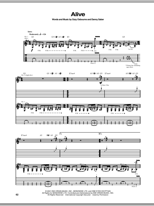 Download Ozzy Osbourne Alive Sheet Music and learn how to play Guitar Tab PDF digital score in minutes