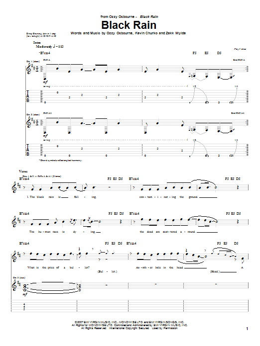 Download Ozzy Osbourne Black Rain Sheet Music and learn how to play Guitar Tab PDF digital score in minutes