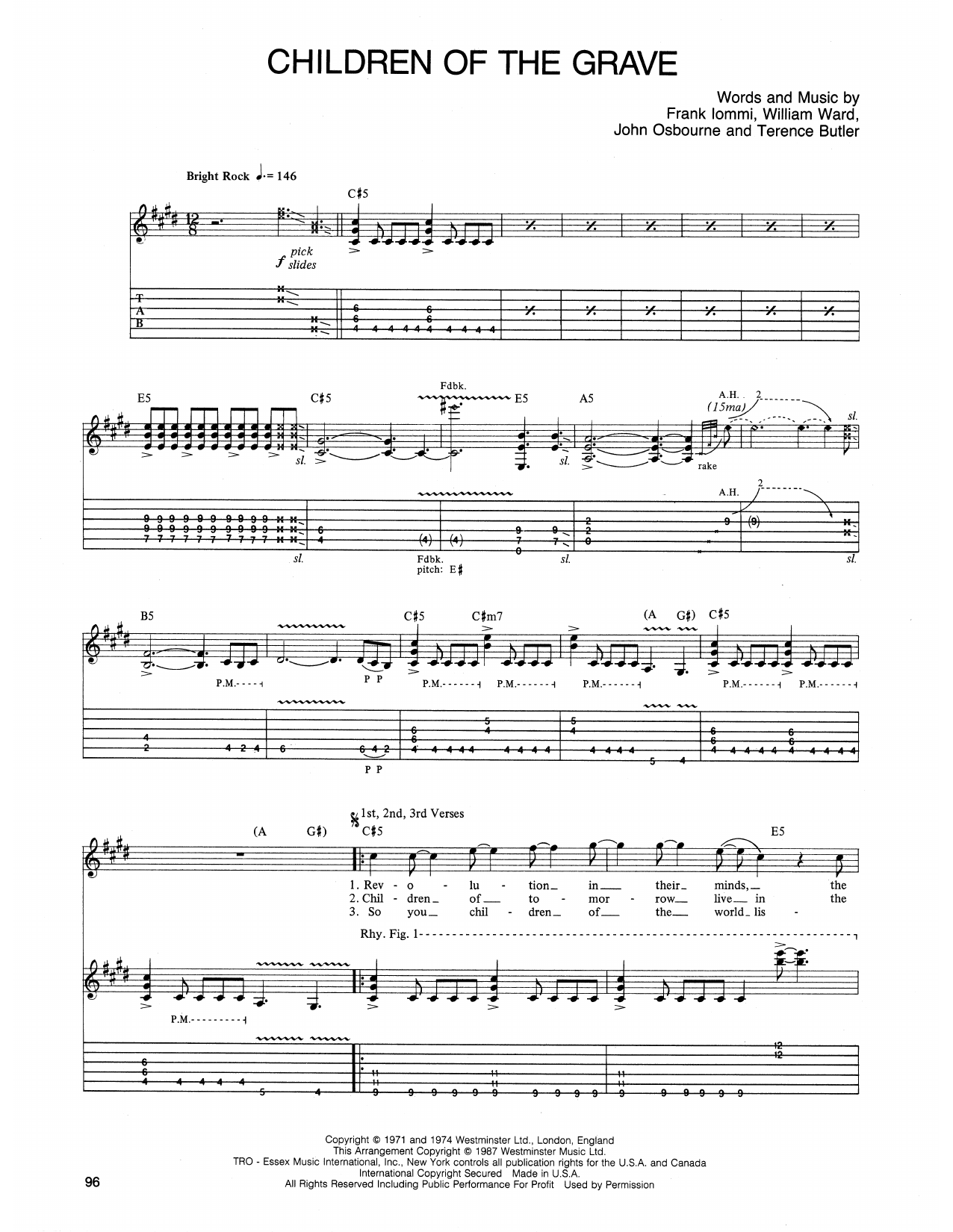Download Ozzy Osbourne Children Of The Grave Sheet Music and learn how to play Guitar Tab PDF digital score in minutes