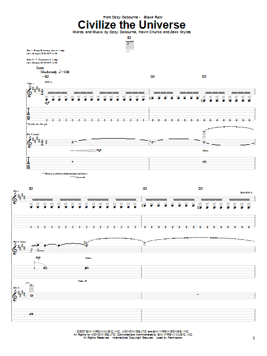 Download Ozzy Osbourne Civilize The Universe Sheet Music and learn how to play Guitar Tab PDF digital score in minutes