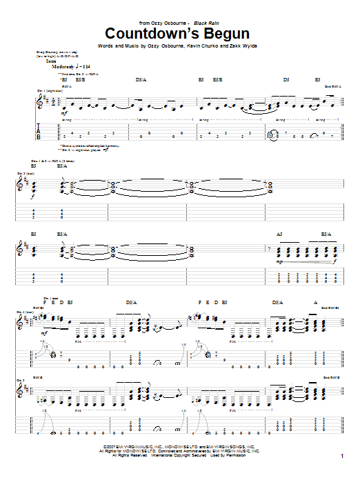 Download Ozzy Osbourne Countdown's Begun Sheet Music and learn how to play Guitar Tab PDF digital score in minutes