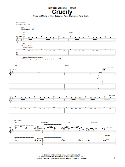 Download Ozzy Osbourne Crucify Sheet Music and learn how to play Guitar Tab PDF digital score in minutes
