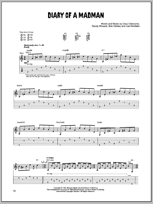 Download Ozzy Osbourne Diary Of A Madman Sheet Music and learn how to play Guitar Tab PDF digital score in minutes