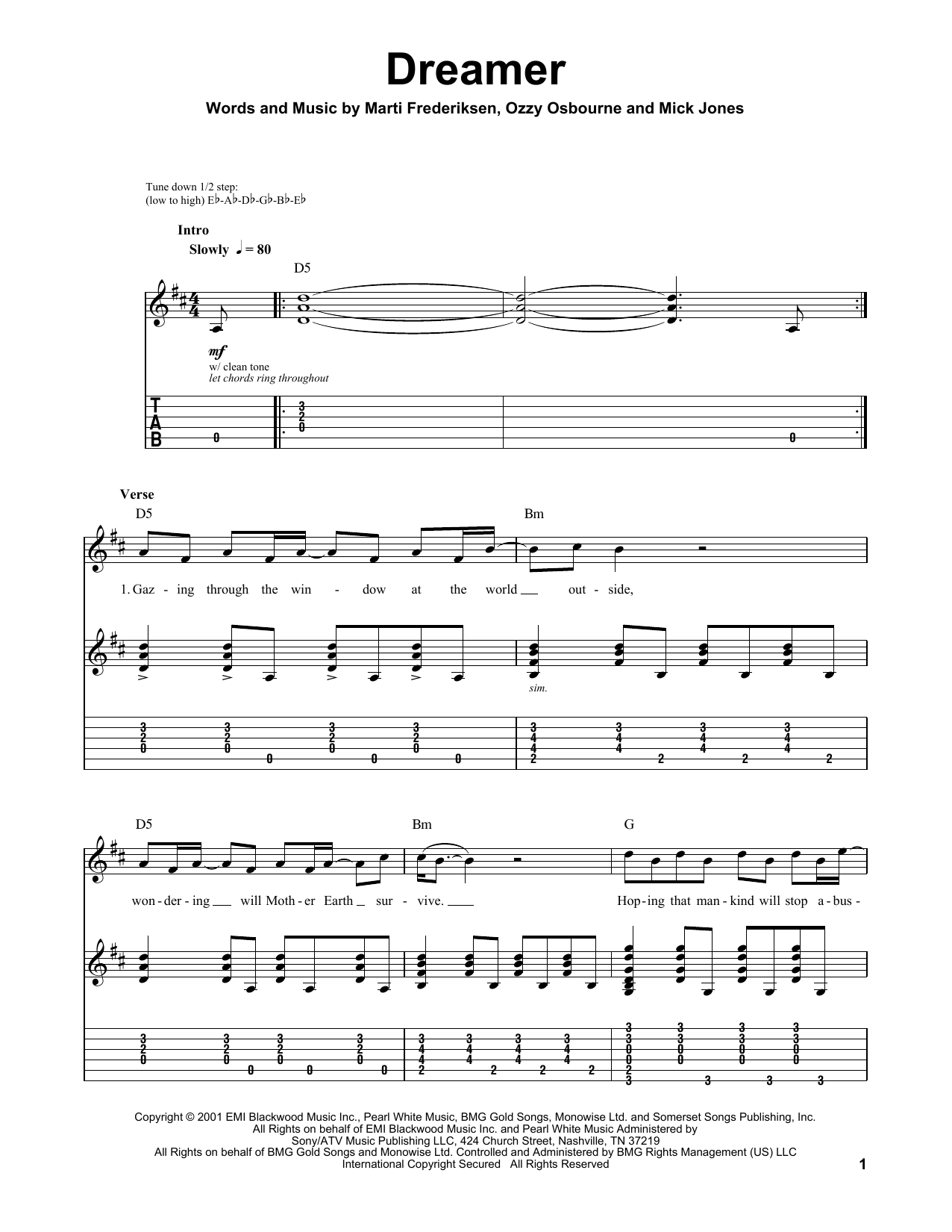 Download Ozzy Osbourne Dreamer Sheet Music and learn how to play Guitar Tab Play-Along PDF digital score in minutes