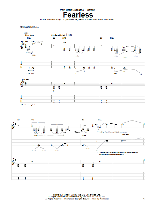 Download Ozzy Osbourne Fearless Sheet Music and learn how to play Guitar Tab PDF digital score in minutes