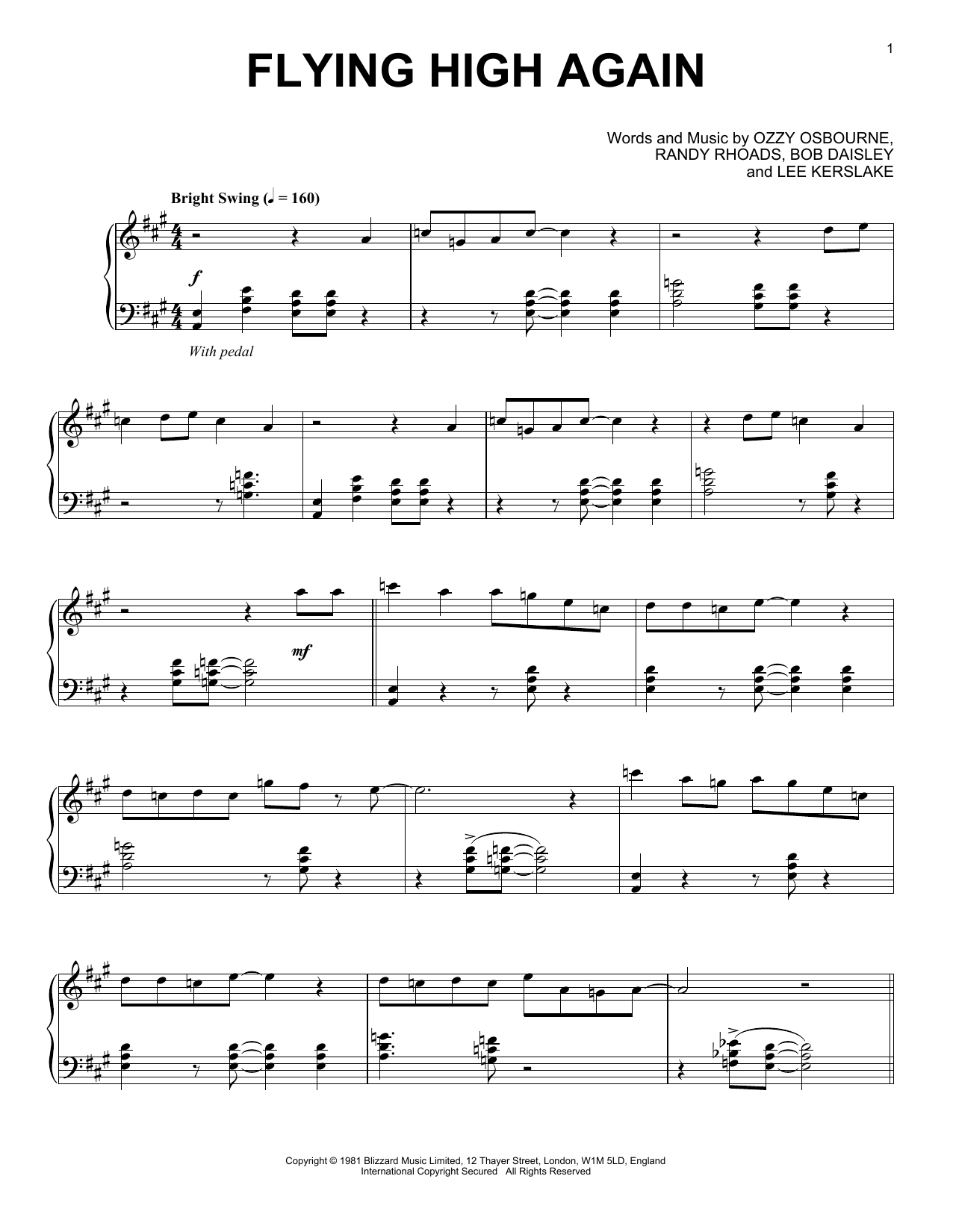 Download Ozzy Osbourne Flying High Again Sheet Music and learn how to play Piano PDF digital score in minutes