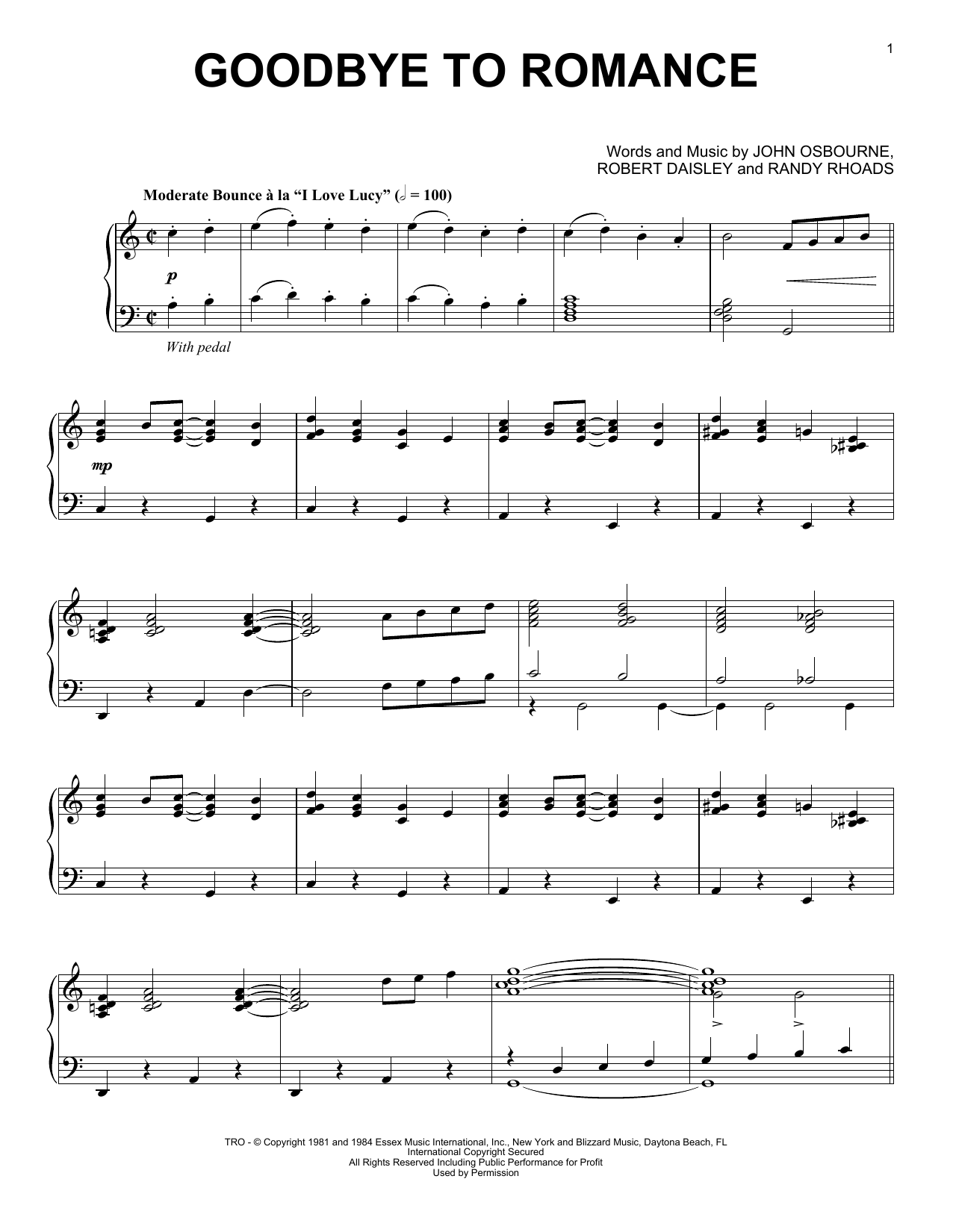 Download Ozzy Osbourne Goodbye To Romance Sheet Music and learn how to play Piano PDF digital score in minutes