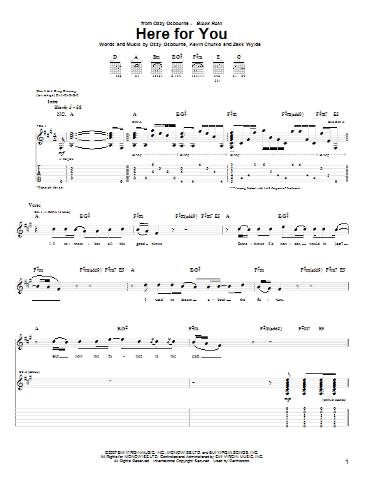 Download Ozzy Osbourne Here For You Sheet Music and learn how to play Guitar Tab PDF digital score in minutes