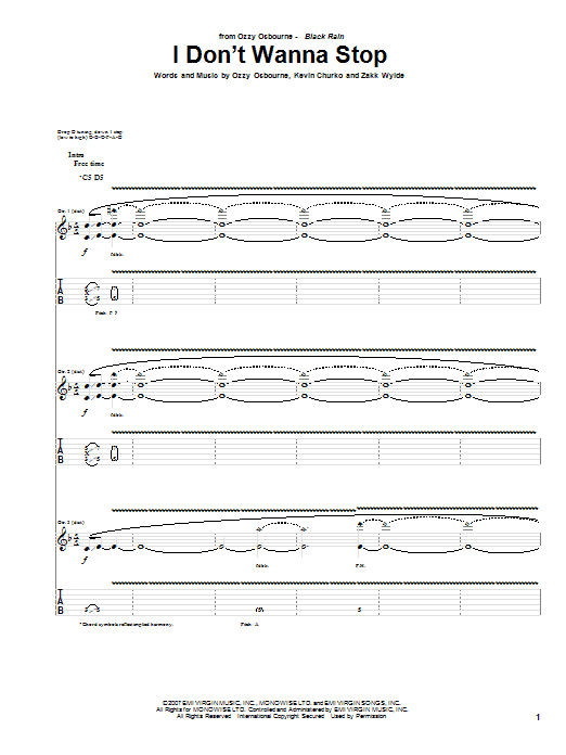 Download Ozzy Osbourne I Don't Wanna Stop Sheet Music and learn how to play Guitar Lead Sheet PDF digital score in minutes