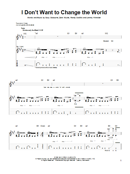 Download Ozzy Osbourne I Don't Want To Change The World Sheet Music and learn how to play Guitar Tab PDF digital score in minutes