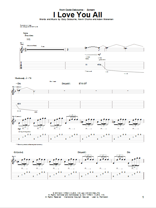 Download Ozzy Osbourne I Love You All Sheet Music and learn how to play Guitar Tab PDF digital score in minutes