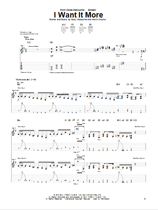 Download Ozzy Osbourne I Want It More Sheet Music and learn how to play Guitar Tab PDF digital score in minutes