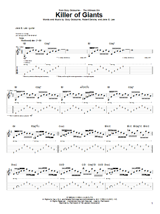 Download Ozzy Osbourne Killer Of Giants Sheet Music and learn how to play Guitar Tab PDF digital score in minutes