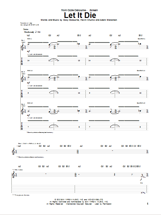 Download Ozzy Osbourne Let It Die Sheet Music and learn how to play Guitar Tab PDF digital score in minutes