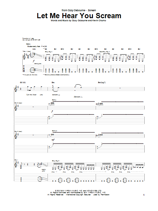 Download Ozzy Osbourne Let Me Hear You Scream Sheet Music and learn how to play Guitar Tab PDF digital score in minutes