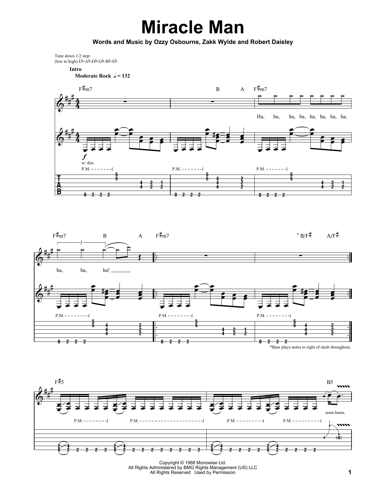 Download Ozzy Osbourne Miracle Man Sheet Music and learn how to play Guitar Tab PDF digital score in minutes