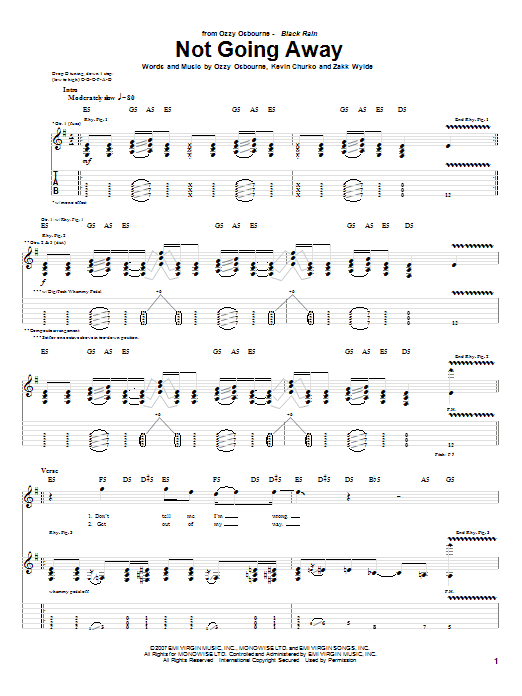 Download Ozzy Osbourne Not Going Away Sheet Music and learn how to play Guitar Tab PDF digital score in minutes