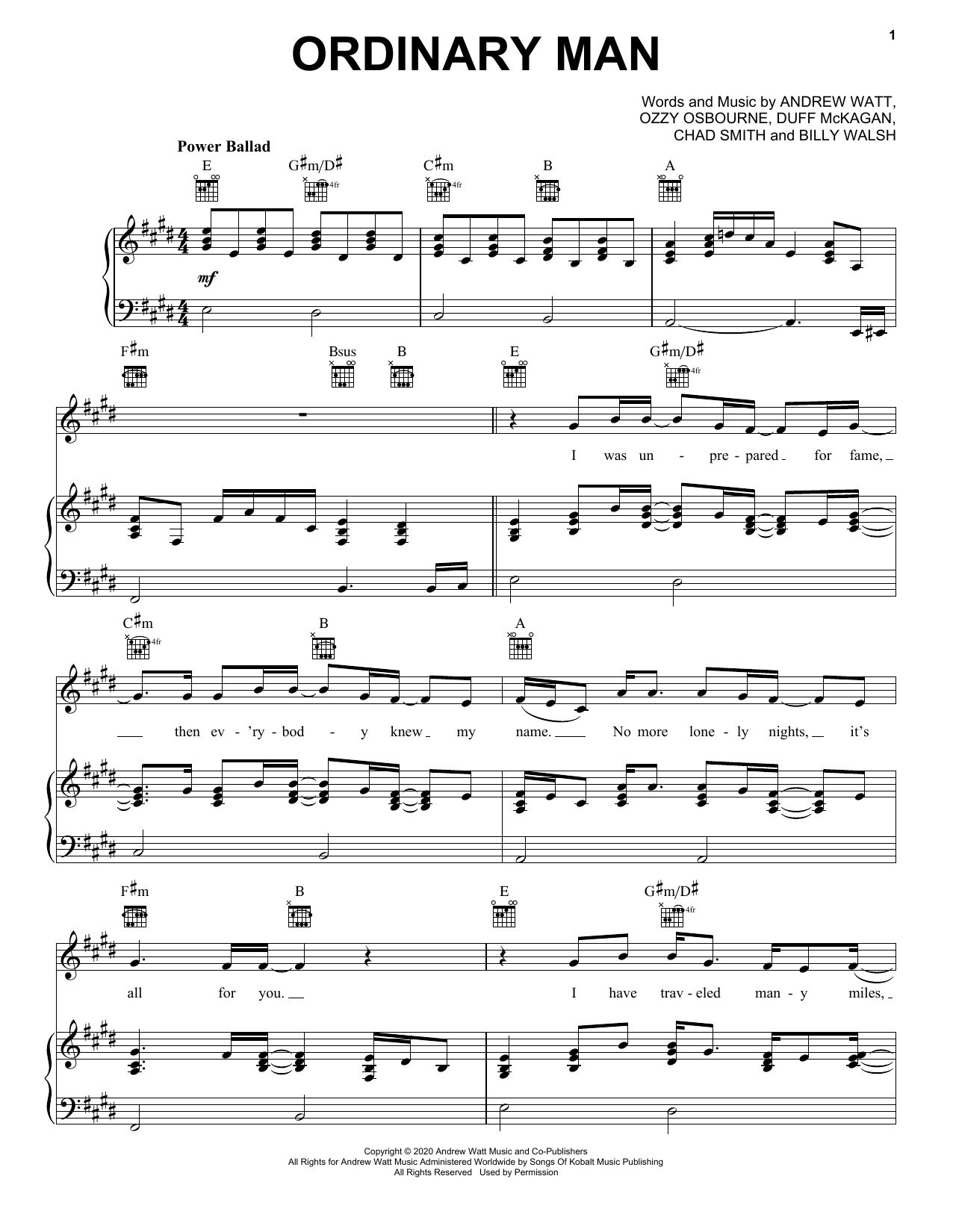 Download Ozzy Osbourne Ordinary Man (feat. Elton John) Sheet Music and learn how to play Piano, Vocal & Guitar Chords (Right-Hand Melody) PDF digital score in minutes