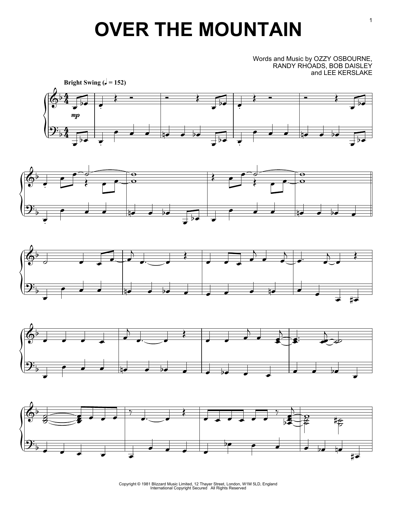 Download Ozzy Osbourne Over The Mountain Sheet Music and learn how to play Piano PDF digital score in minutes