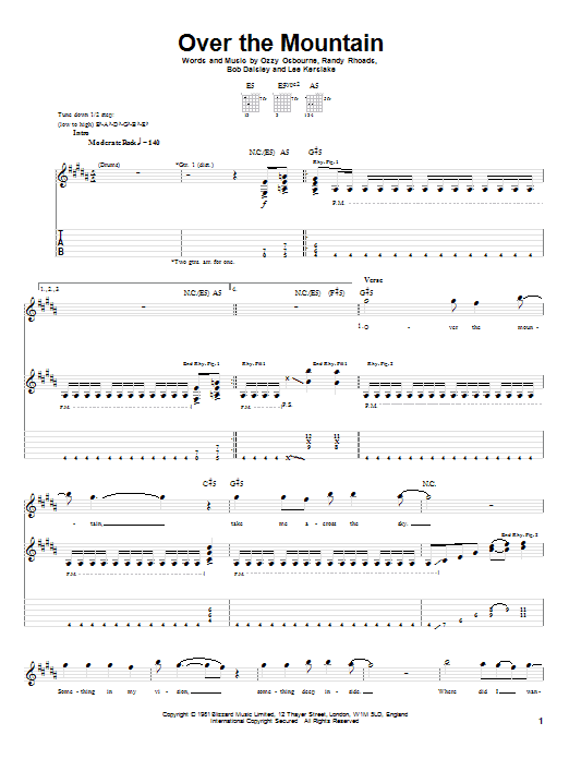 Download Ozzy Osbourne Over The Mountain Sheet Music and learn how to play Guitar Tab PDF digital score in minutes