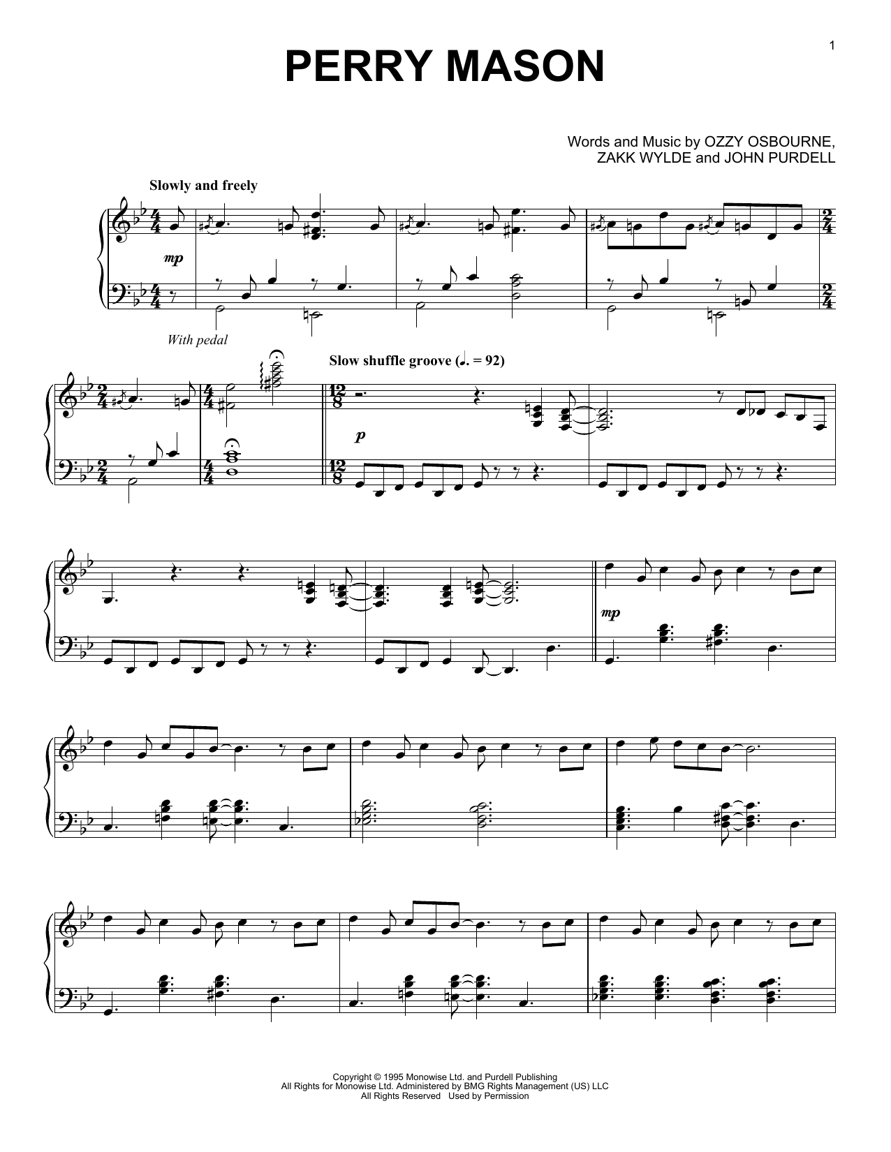 Download Ozzy Osbourne Perry Mason Sheet Music and learn how to play Piano PDF digital score in minutes
