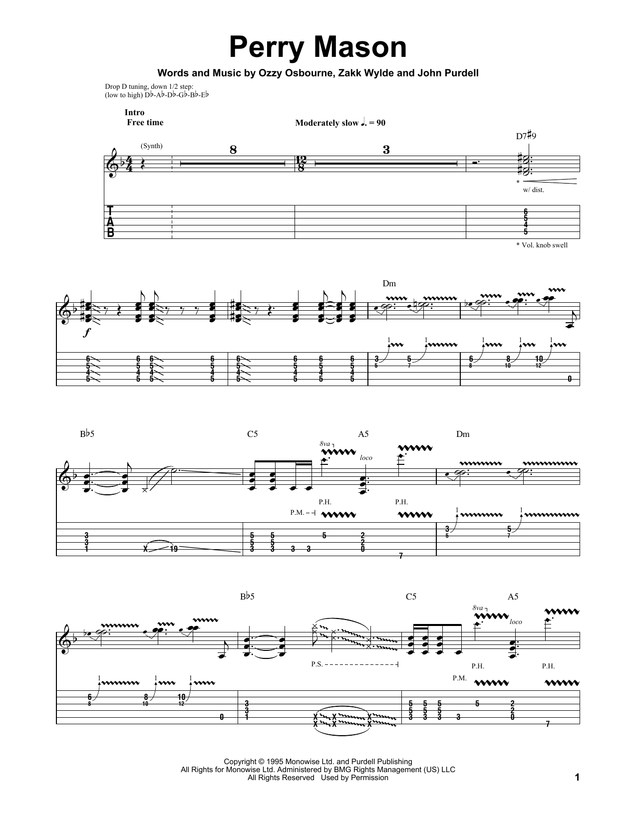 Download Ozzy Osbourne Perry Mason Sheet Music and learn how to play Guitar Tab PDF digital score in minutes