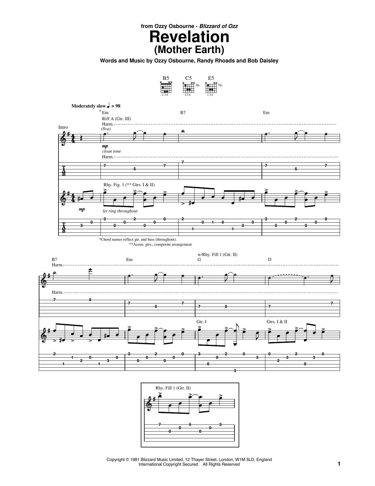 Download Ozzy Osbourne Revelation (Mother Earth) Sheet Music and learn how to play Guitar Tab PDF digital score in minutes