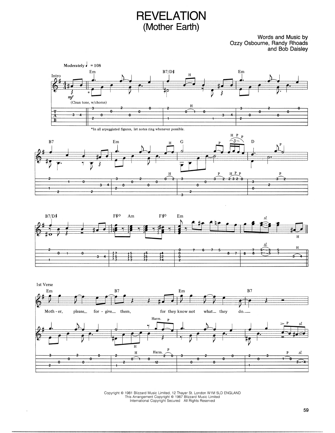 Download Ozzy Osbourne Revelation Sheet Music and learn how to play Guitar Tab PDF digital score in minutes