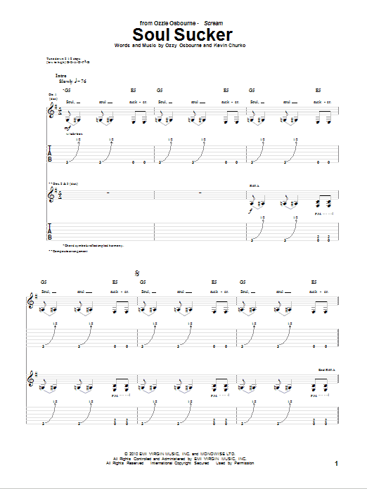 Download Ozzy Osbourne Soul Sucker Sheet Music and learn how to play Guitar Tab PDF digital score in minutes