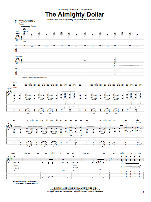 Download Ozzy Osbourne The Almighty Dollar Sheet Music and learn how to play Guitar Tab PDF digital score in minutes