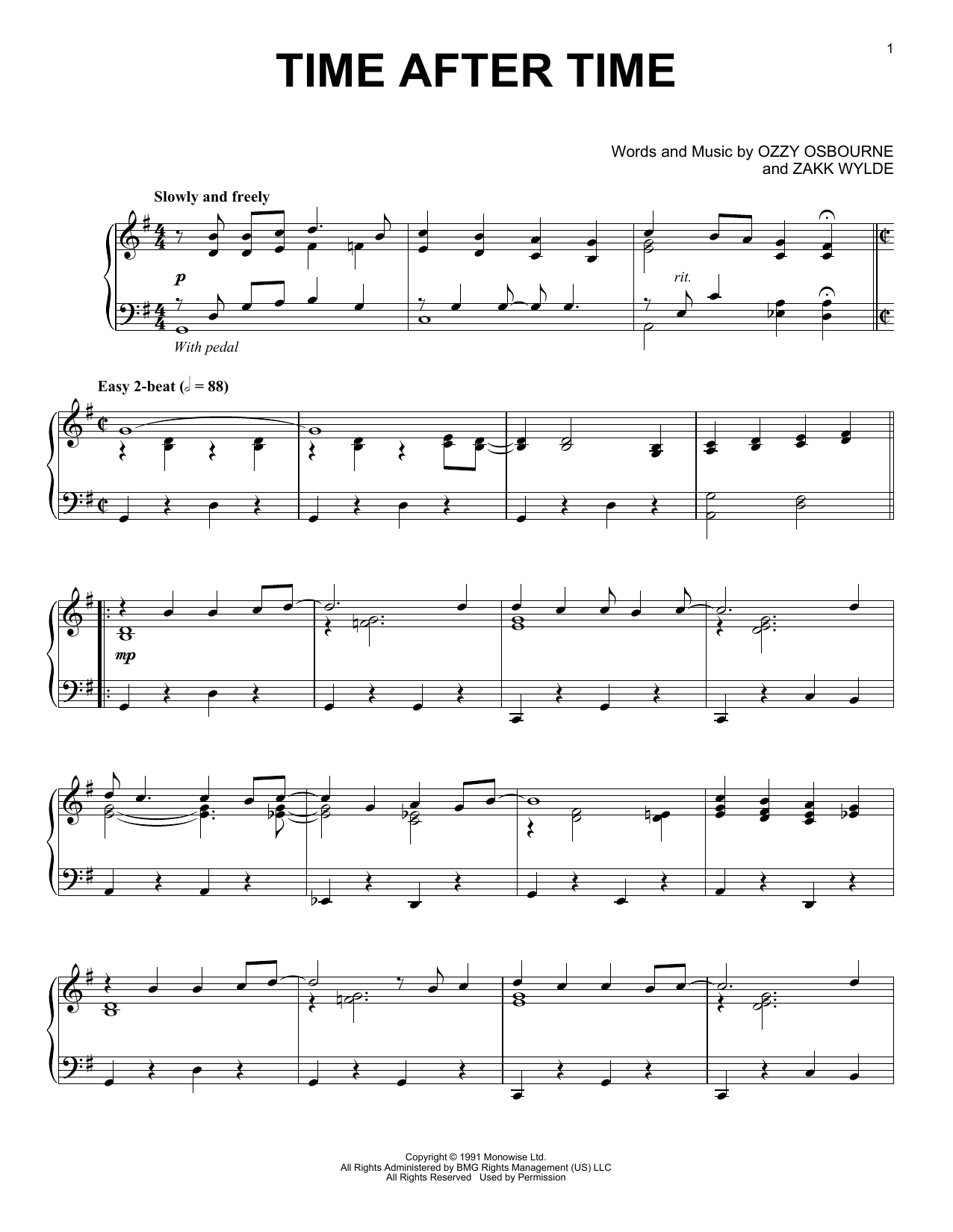 Download Ozzy Osbourne Time After Time Sheet Music and learn how to play Piano PDF digital score in minutes