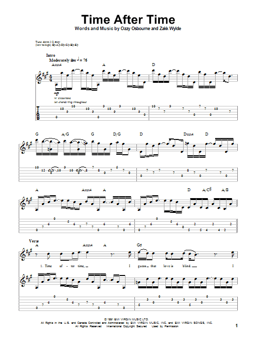 Download Ozzy Osbourne Time After Time Sheet Music and learn how to play Guitar Tab PDF digital score in minutes