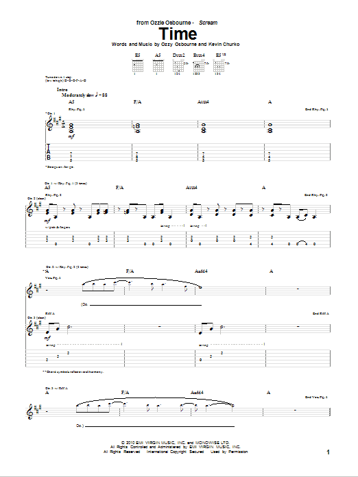 Download Ozzy Osbourne Time Sheet Music and learn how to play Guitar Tab PDF digital score in minutes