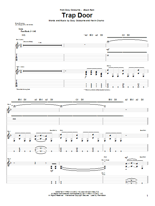 Download Ozzy Osbourne Trap Door Sheet Music and learn how to play Guitar Tab PDF digital score in minutes