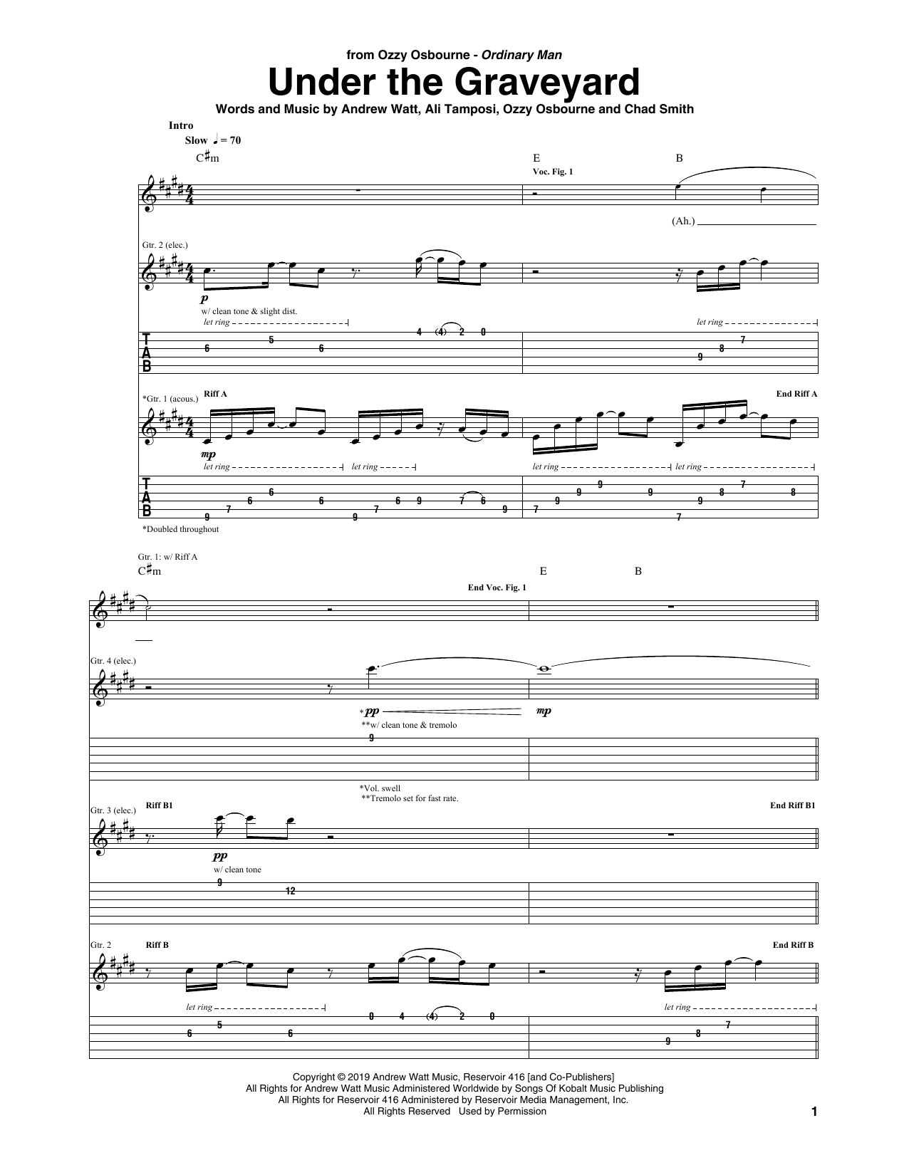 Download Ozzy Osbourne Under The Graveyard Sheet Music and learn how to play Guitar Tab PDF digital score in minutes