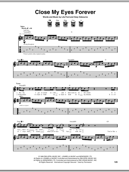 Download Ozzy Osbourne with Lita Ford Close My Eyes Forever Sheet Music and learn how to play Guitar Lead Sheet PDF digital score in minutes