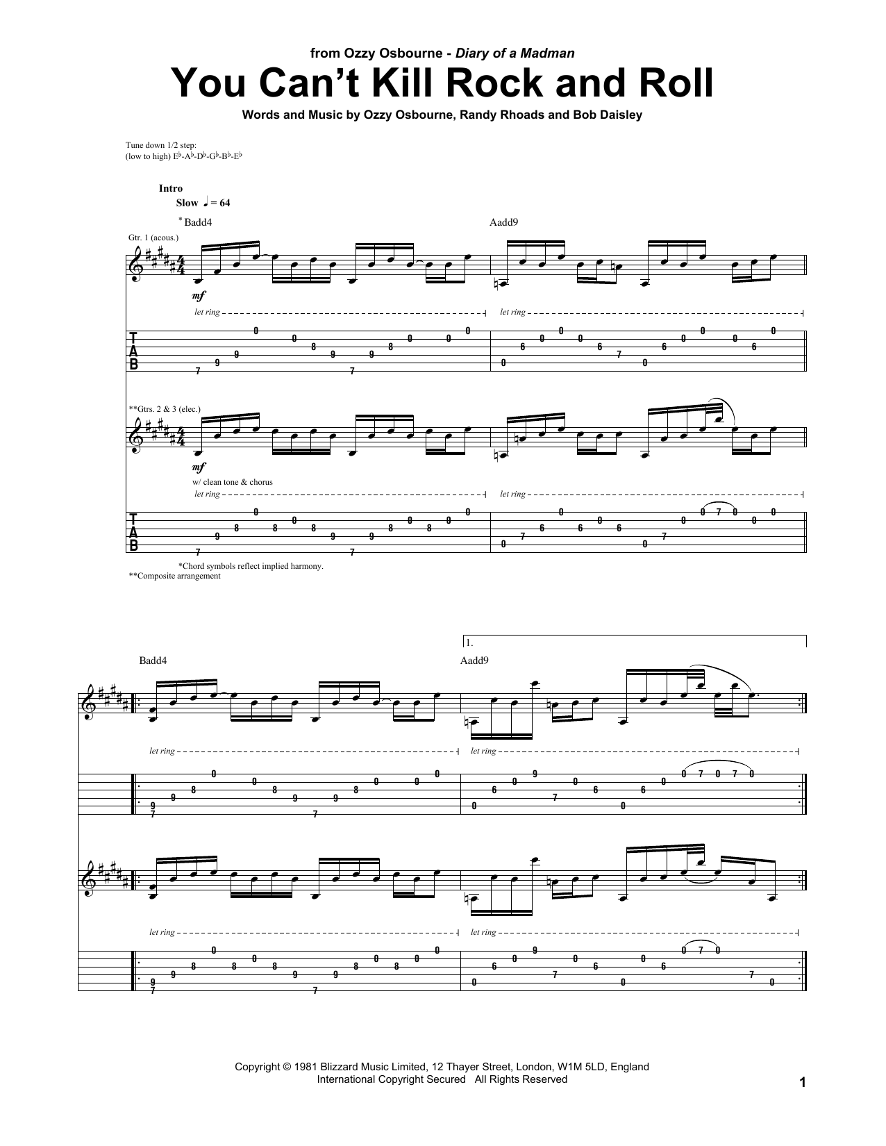 Download Ozzy Osbourne You Can't Kill Rock And Roll Sheet Music and learn how to play Guitar Tab PDF digital score in minutes