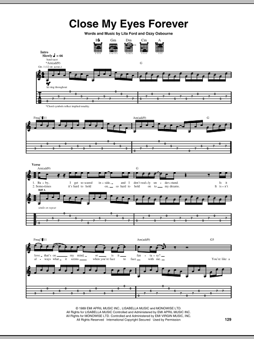 Ozzy Osbourne With Lita Ford Close My Eyes Forever Sheet Music Notes Ozzy Osbourne With Lita Ford Close My Eyes Forever Sheet Music Notes