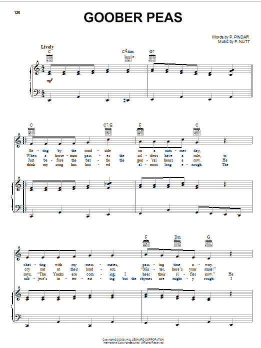 Download P. Nutt Goober Peas Sheet Music and learn how to play Melody Line, Lyrics & Chords PDF digital score in minutes
