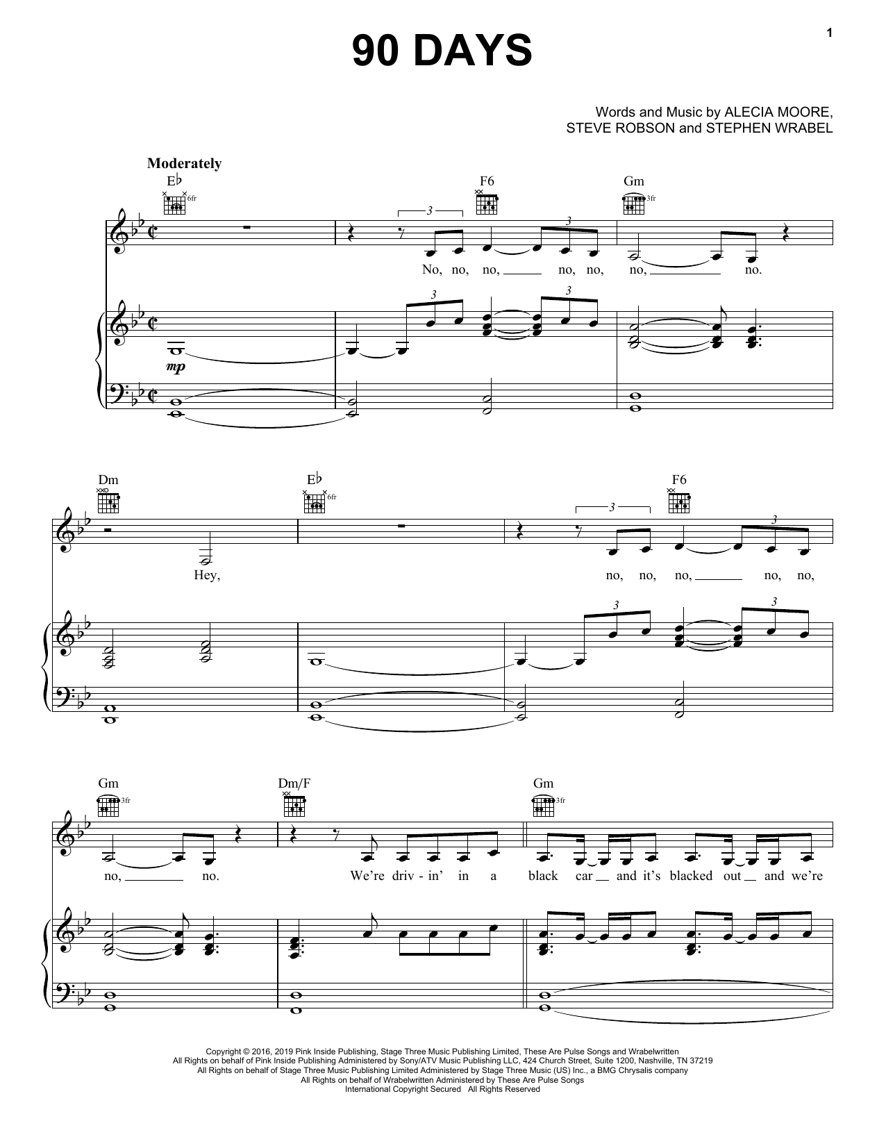 Download Pink 90 Days Sheet Music and learn how to play Piano, Vocal & Guitar Chords (Right-Hand Melody) PDF digital score in minutes