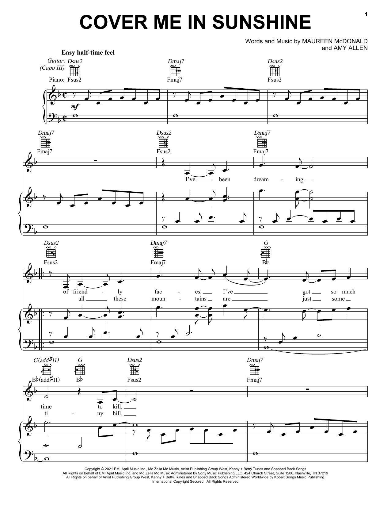 Download P!nk & Willow Sage Hart Cover Me In Sunshine Sheet Music and learn how to play Easy Guitar Tab PDF digital score in minutes