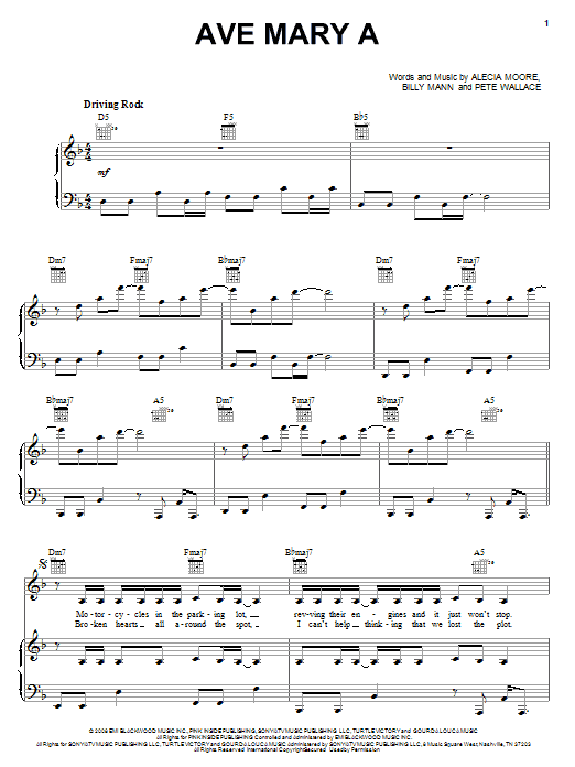 Download Pink Ave Mary A Sheet Music and learn how to play Piano, Vocal & Guitar (Right-Hand Melody) PDF digital score in minutes